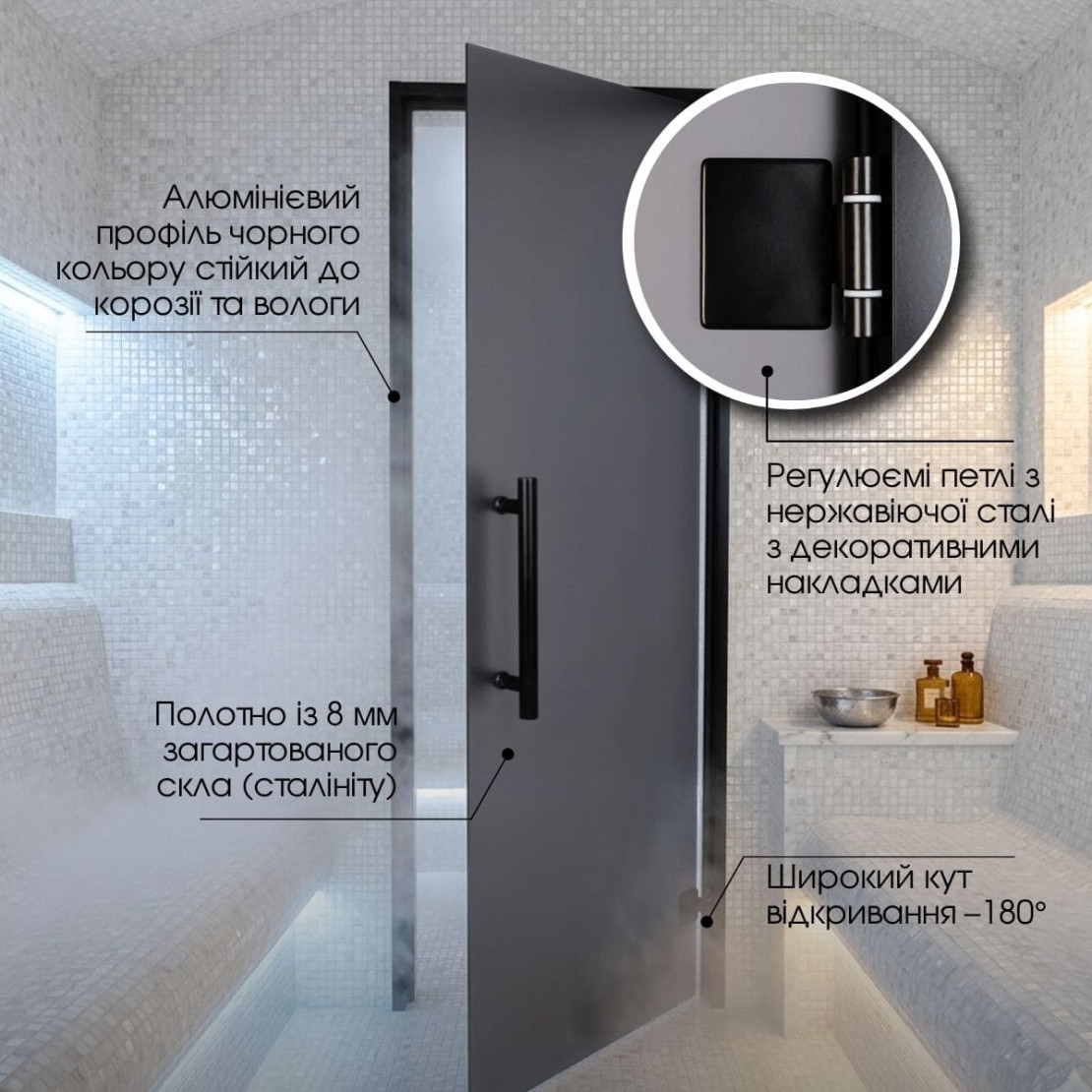 Двері для хамаму Tesli Antalya Black 2000х700