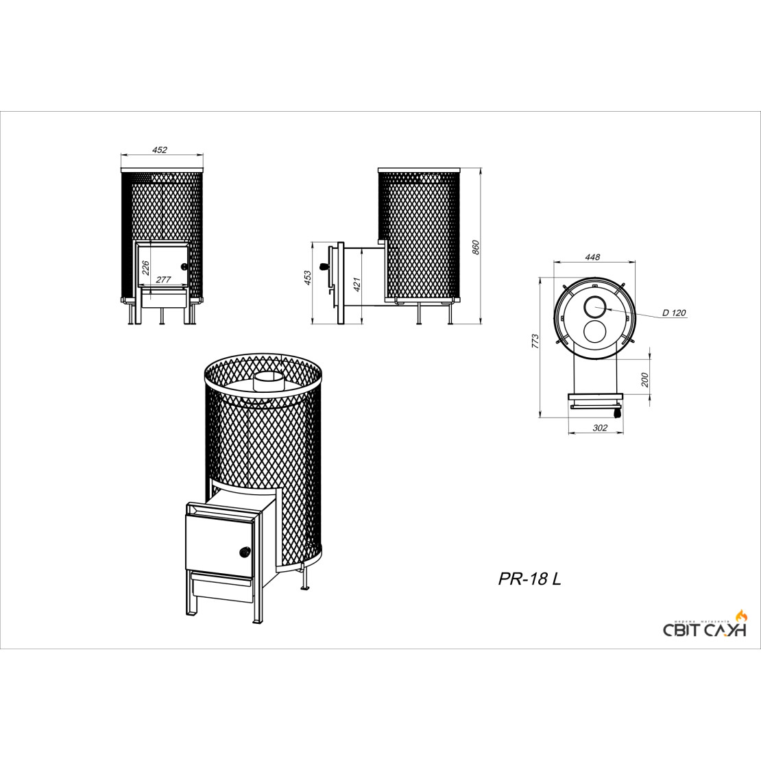 Stove for sauna and bath PAL PR-18 L steel door